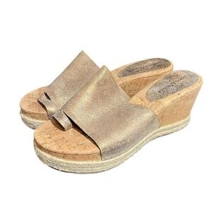 Donald J Pliner Janet Metallic‎ Platform Slide Gold Womens Shoes Wedge Size 8.5